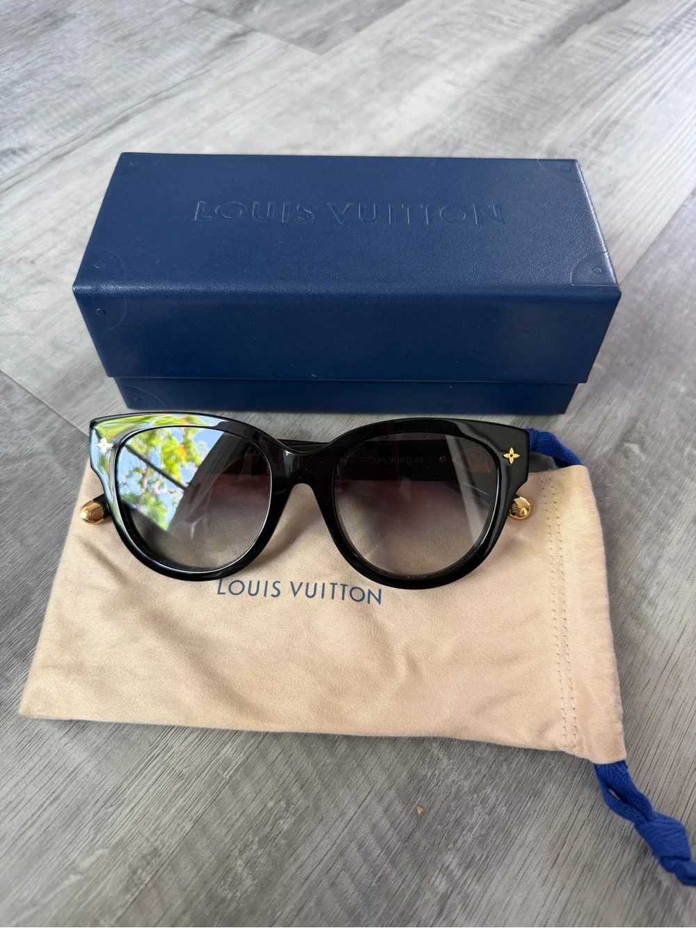 Louis Vuitton Black Cat-Eye Sunglasses with Gold Accents
